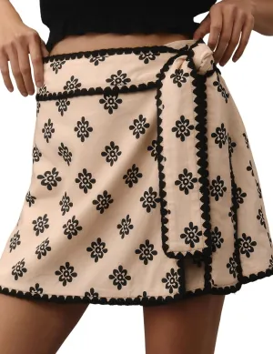 Womens Wrap Skort Printed Skirt Elastic Waist Short Mini Skirts with Side Tie