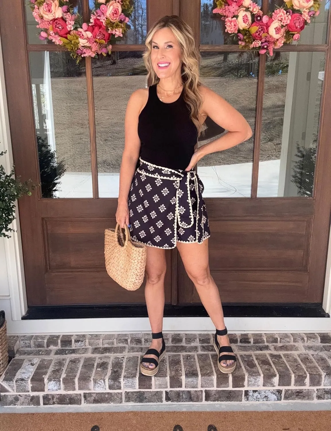 Womens Wrap Skort Printed Skirt Elastic Waist Short Mini Skirts with Side Tie