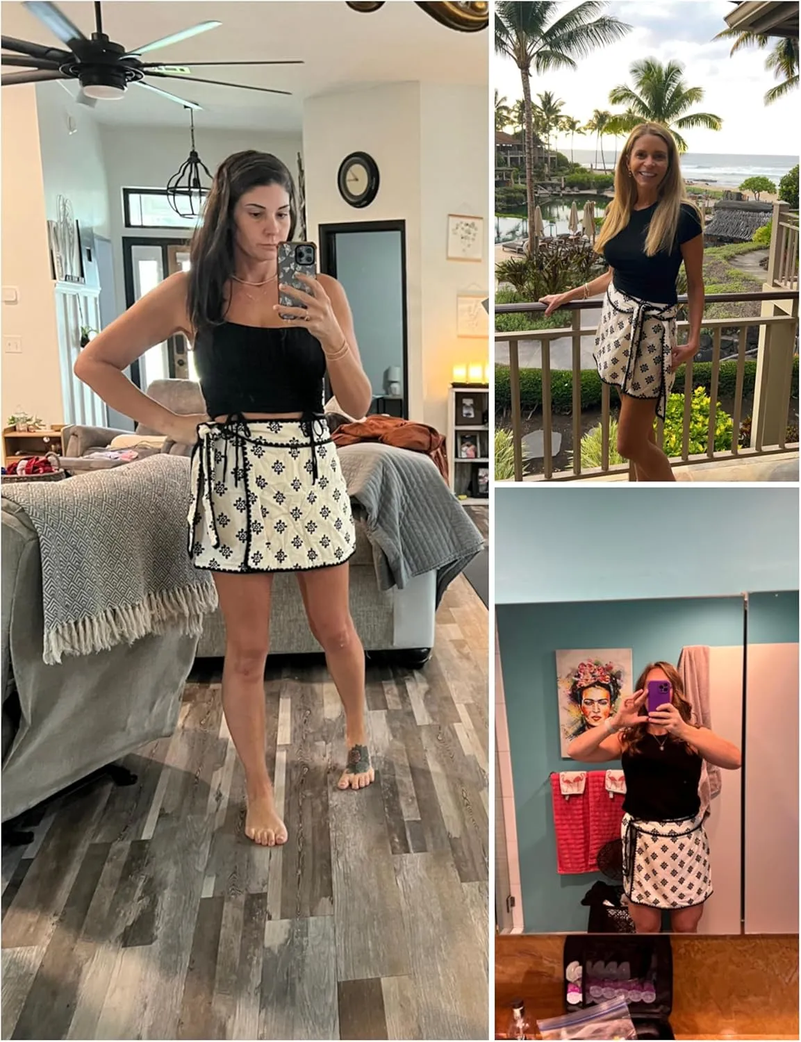 Womens Wrap Skort Printed Skirt Elastic Waist Short Mini Skirts with Side Tie