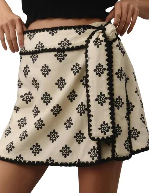 Womens Wrap Skort Printed Skirt Elastic Waist Short Mini Skirts with Side Tie