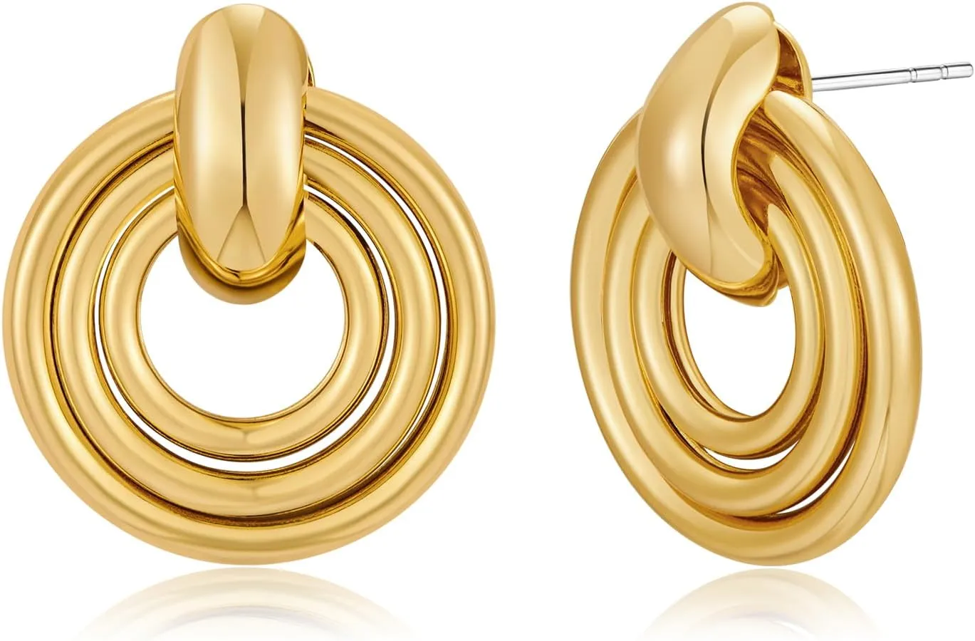 WOWORAMA Double Circle Drop Earrings for Women Gold Silver Geometric Hoop Dangle Earrings Round Circle Hoop Earrings Lightweight Statement Hoop Earrings