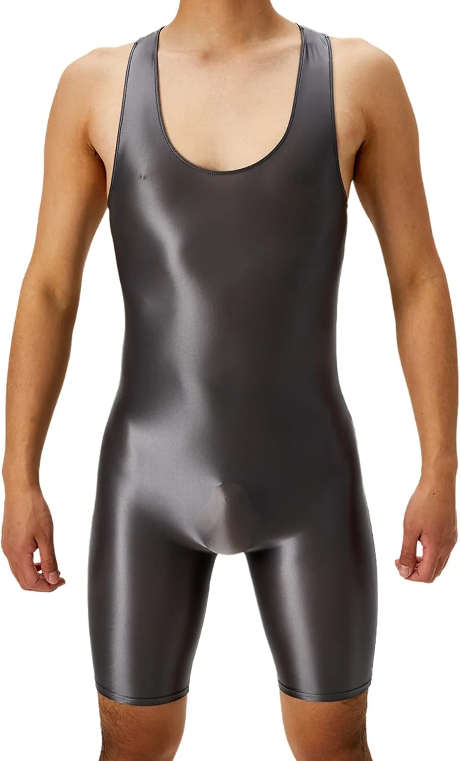 YiZYiF Men's Shiny One-Piece Swimming Bodysuits Mankini Swimsuit Zipper Leotard Sport Jumpsuit