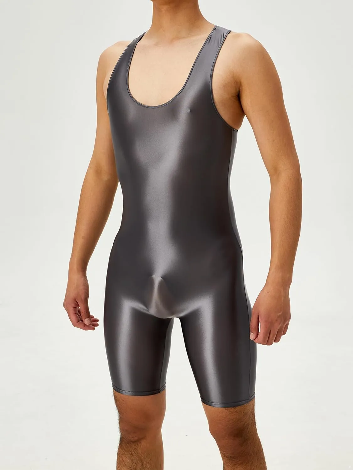 YiZYiF Men's Shiny One-Piece Swimming Bodysuits Mankini Swimsuit Zipper Leotard Sport Jumpsuit