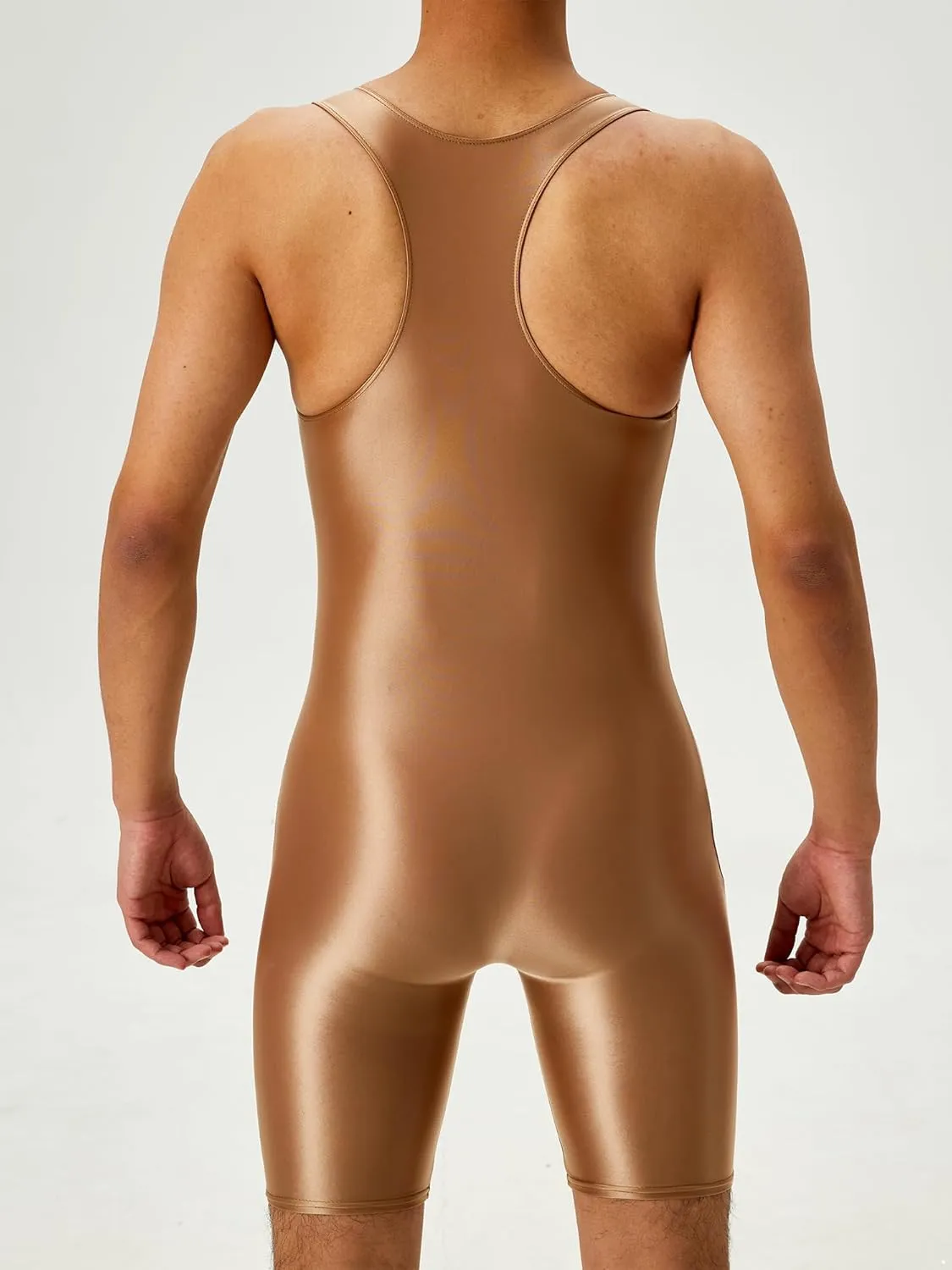 YiZYiF Men's Shiny One-Piece Swimming Bodysuits Mankini Swimsuit Zipper Leotard Sport Jumpsuit