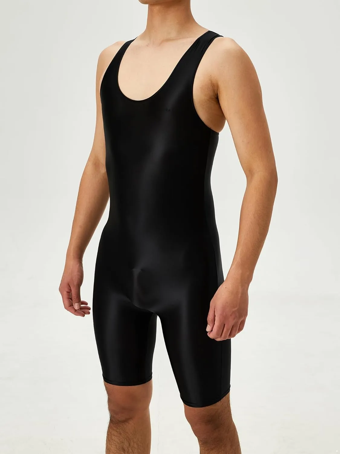 YiZYiF Men's Shiny One-Piece Swimming Bodysuits Mankini Swimsuit Zipper Leotard Sport Jumpsuit