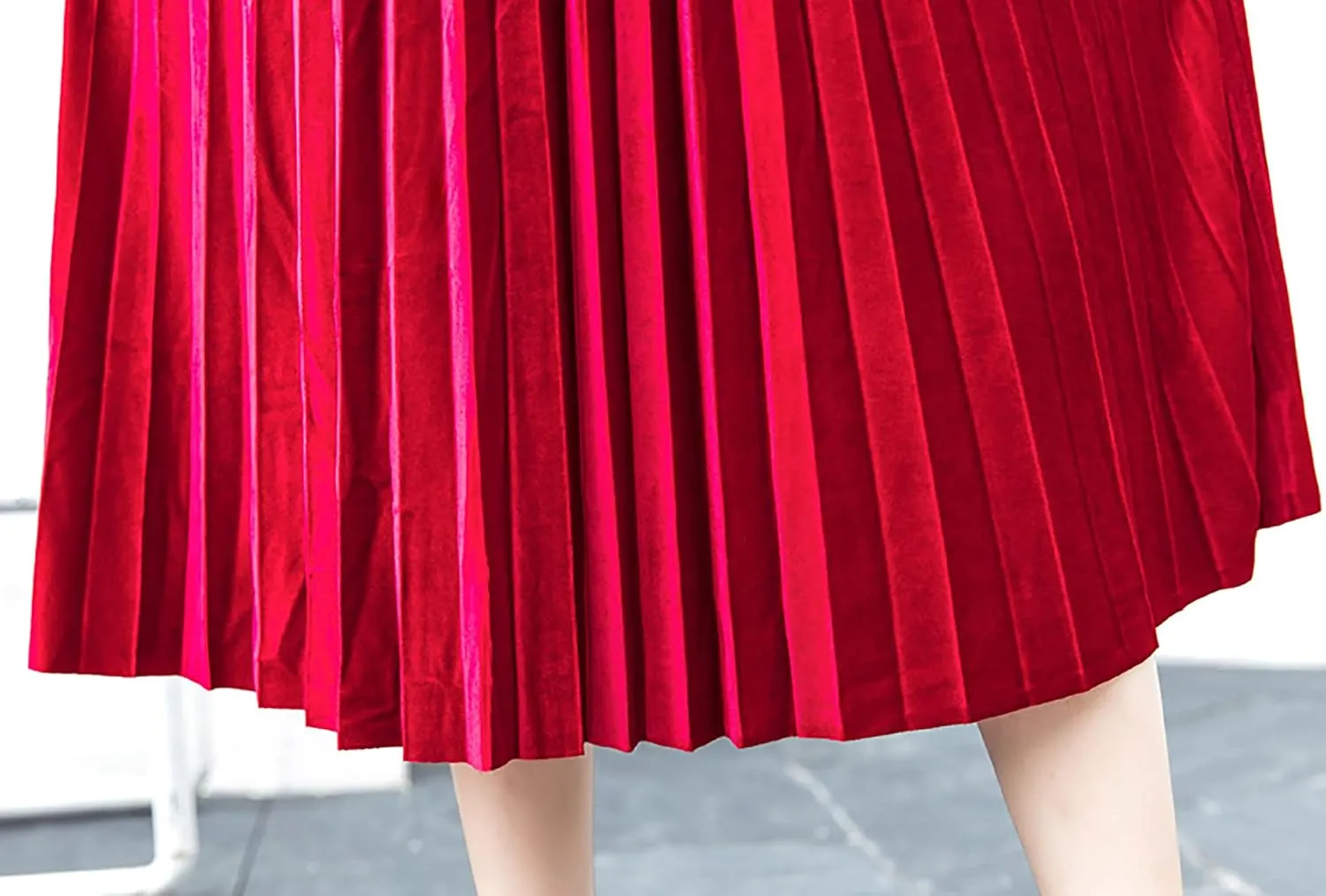 yoeasy Women Gold Velvet Pleated Long Skirts High Elastic Waist Swing Ruffled A Line Midi Skirts