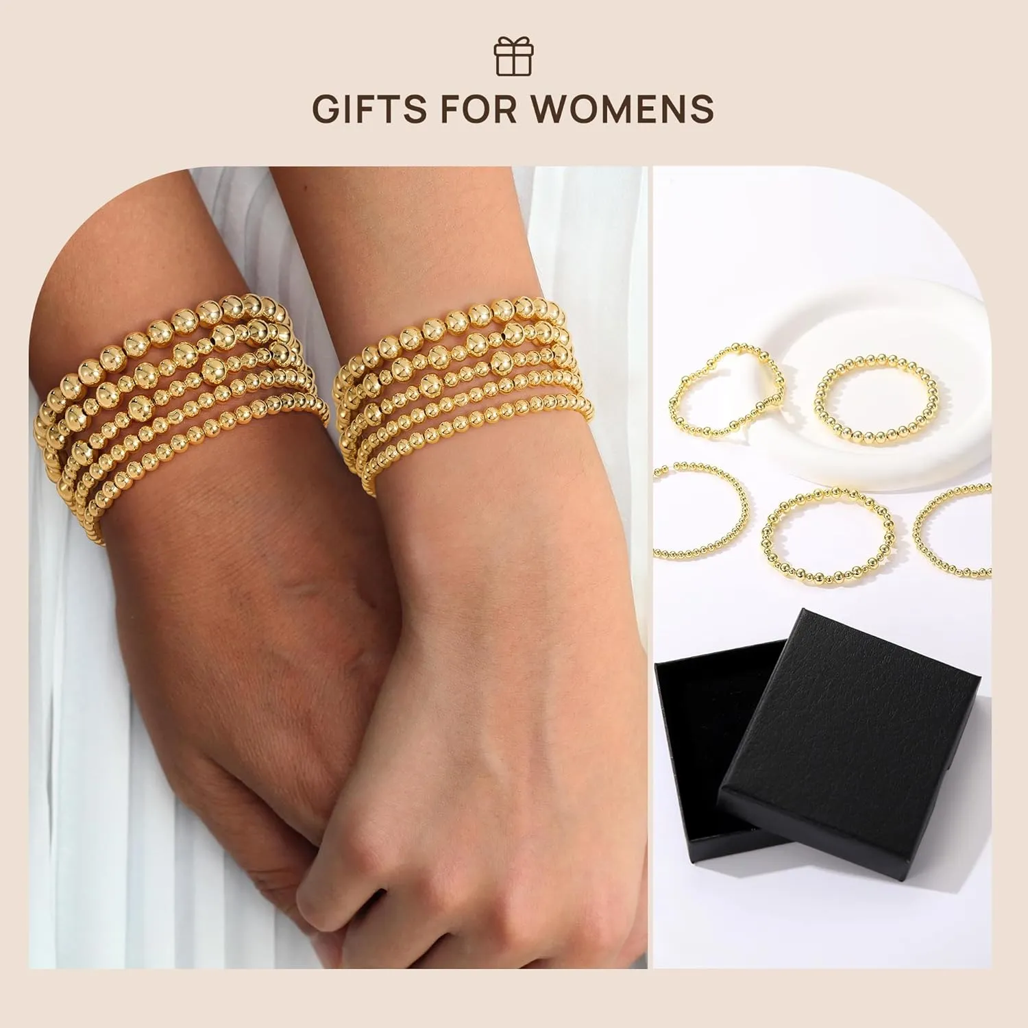 Yoosteel Gold Beaded Bracelets Set for Women, 14K Gold Plated Dainty Round Bead Ball Pearl Cross Bracelet for Women Simplicity Stackable Jewelry Gifts