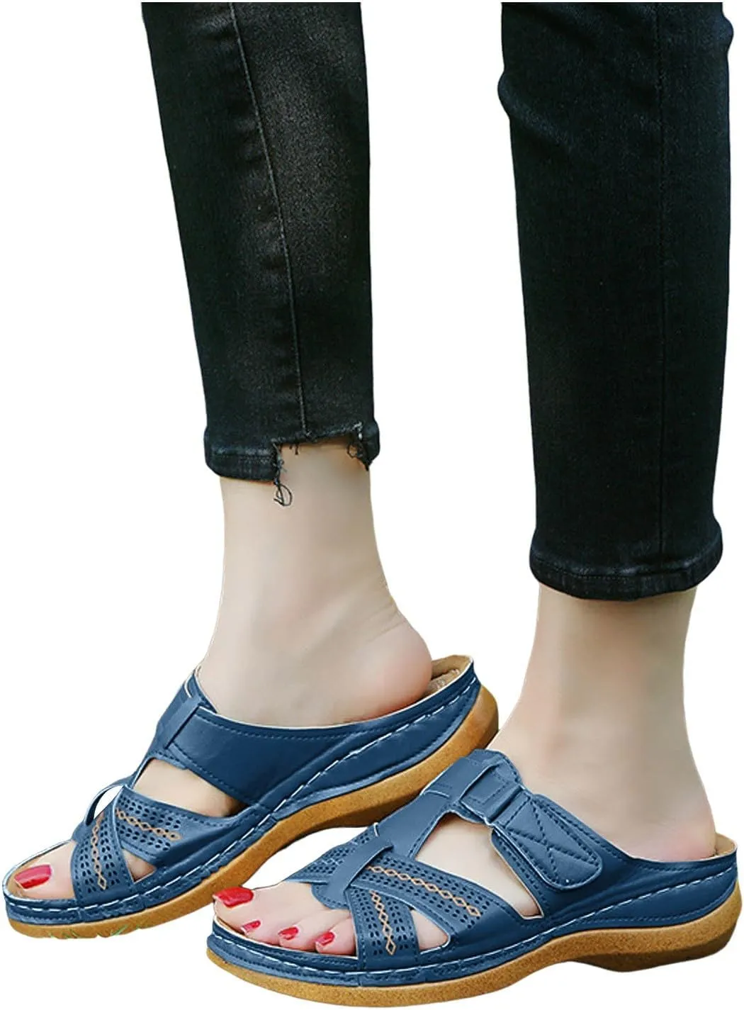 ZSpzx Orthopedic Sandals for Women,2025 Arch Support Wedge Flip Flops Slide Open Toe Crisscross Straps Slip on Dressy Summer Comfortable Sandalias Slippers Plantar Fasciitis Walking Beach Shoes