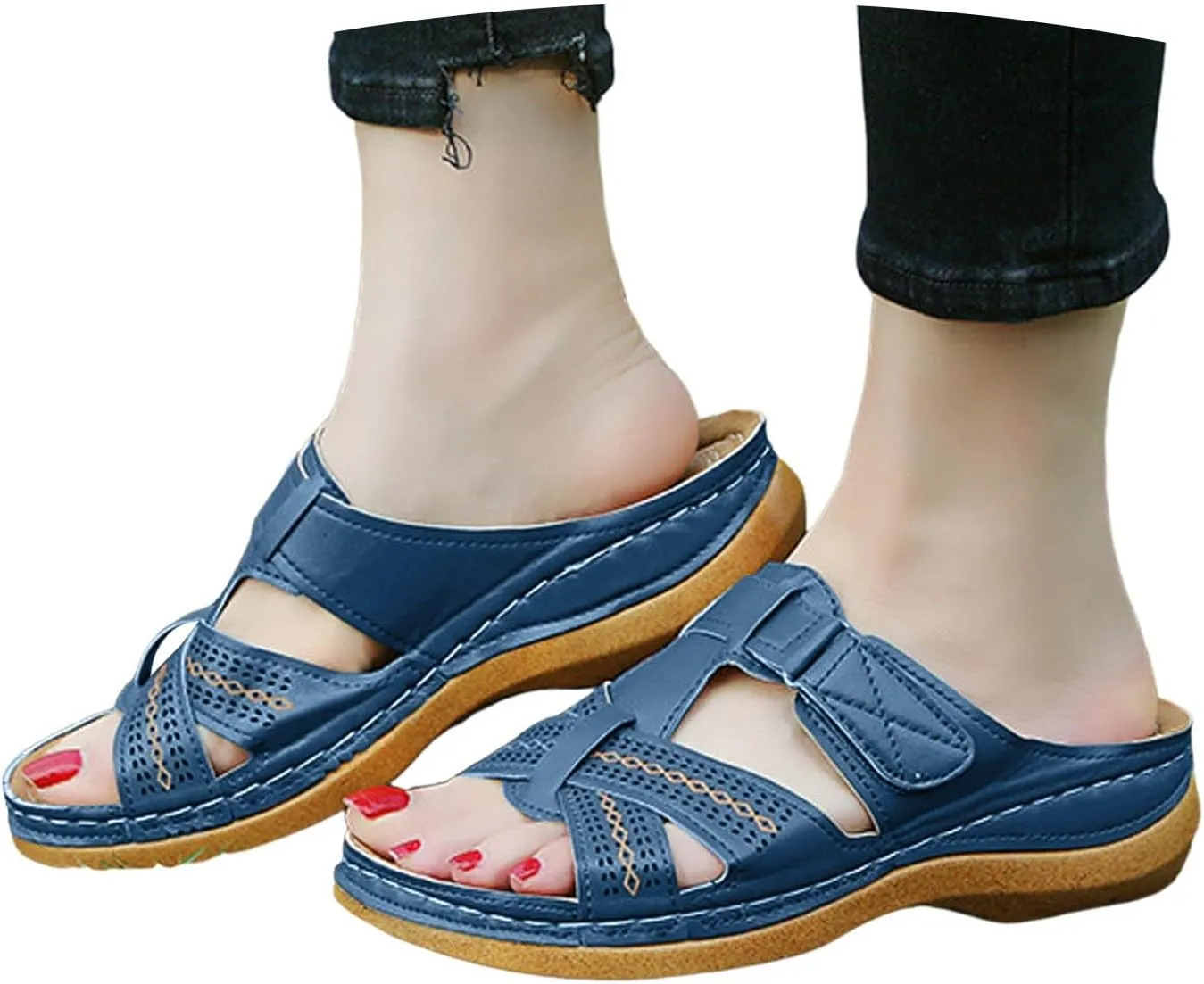 ZSpzx Orthopedic Sandals for Women,2025 Arch Support Wedge Flip Flops Slide Open Toe Crisscross Straps Slip on Dressy Summer Comfortable Sandalias Slippers Plantar Fasciitis Walking Beach Shoes