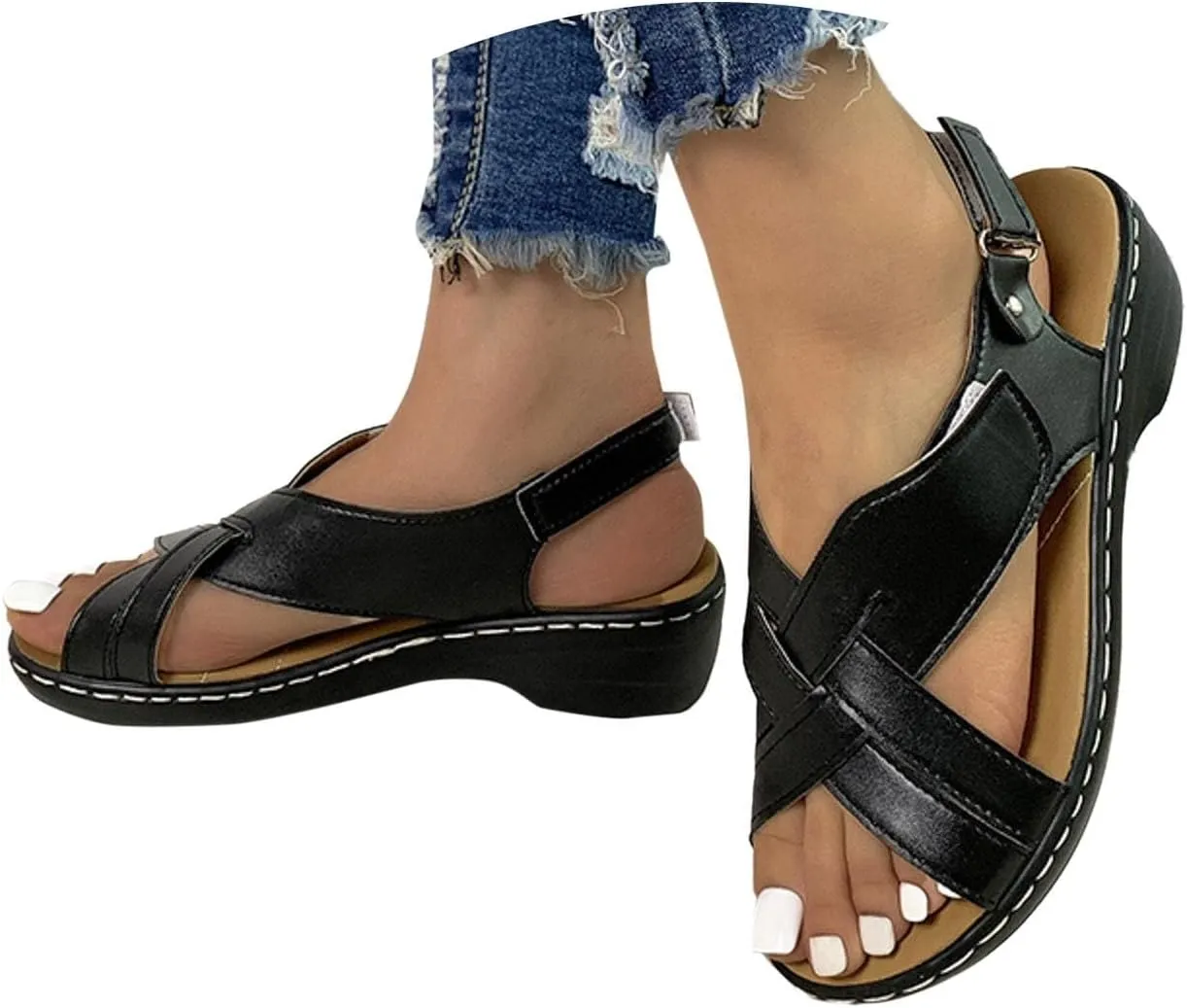 ZSpzx Orthopedic Sandals for Women,2025 Arch Support Wedge Flip Flops Slide Open Toe Crisscross Straps Slip On Dressy Summer Comfortable Slides Memory Foam Walking Beach Shoes