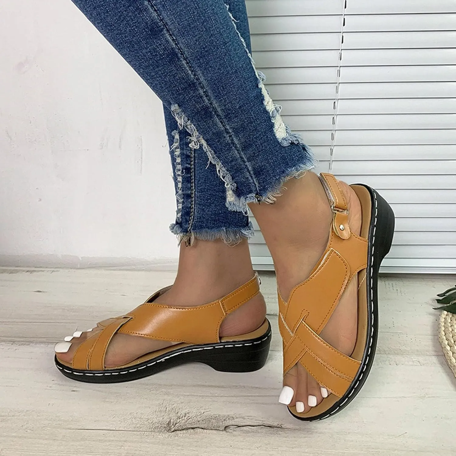 ZSpzx Orthopedic Sandals for Women,2025 Arch Support Wedge Flip Flops Slide Open Toe Crisscross Straps Slip On Dressy Summer Comfortable Slides Memory Foam Walking Beach Shoes