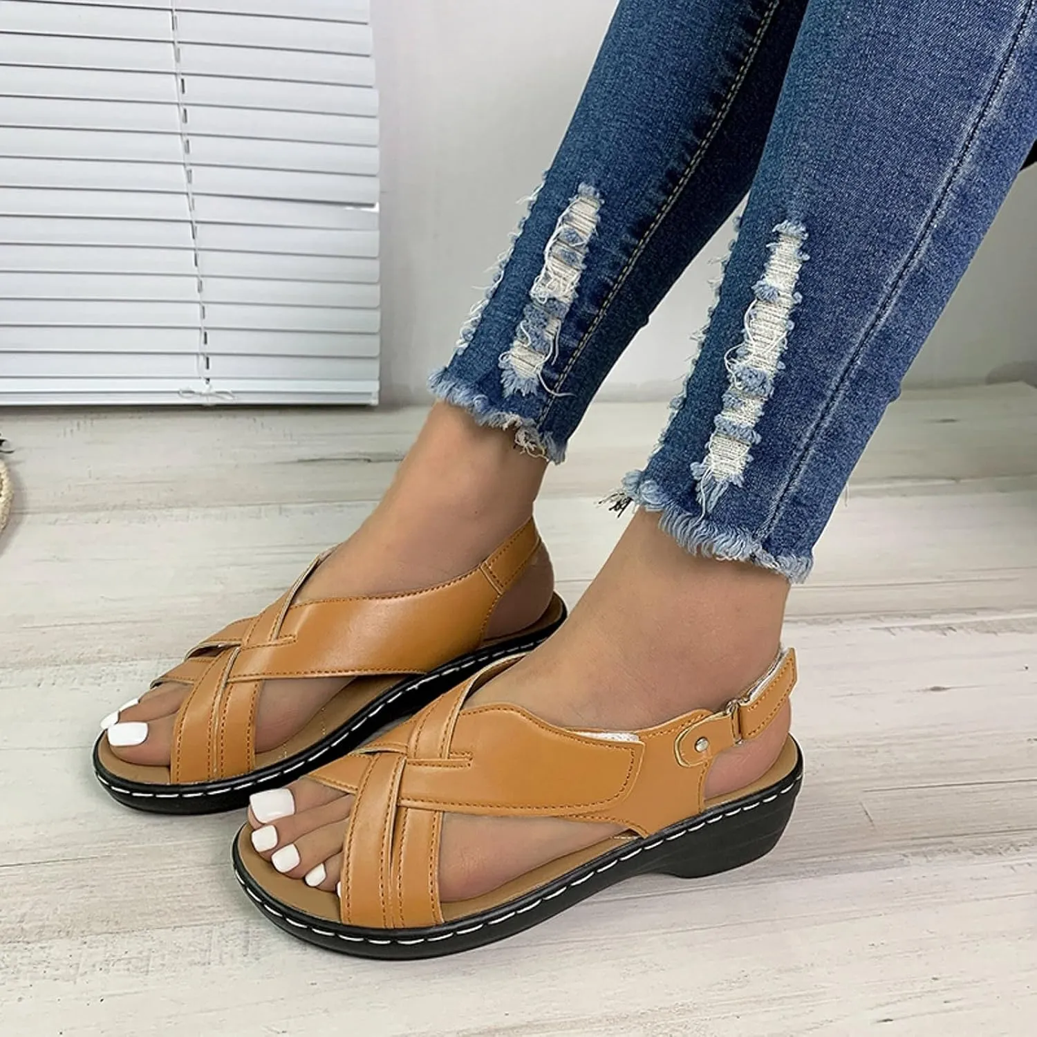 ZSpzx Orthopedic Sandals for Women,2025 Arch Support Wedge Flip Flops Slide Open Toe Crisscross Straps Slip On Dressy Summer Comfortable Slides Memory Foam Walking Beach Shoes
