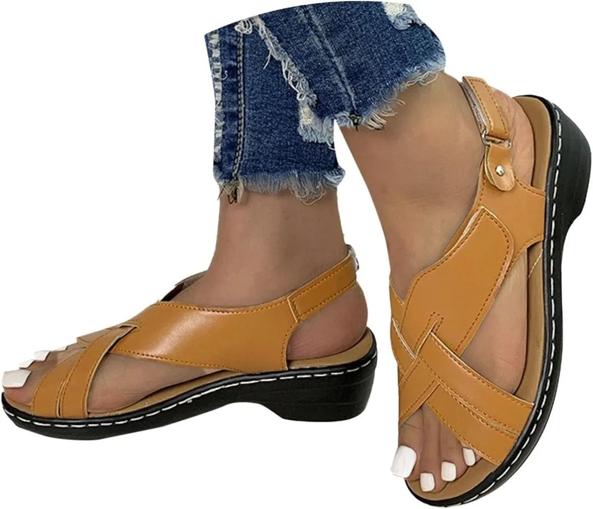 ZSpzx Orthopedic Sandals for Women,2025 Arch Support Wedge Flip Flops Slide Open Toe Crisscross Straps Slip On Dressy Summer Comfortable Slides Memory Foam Walking Beach Shoes