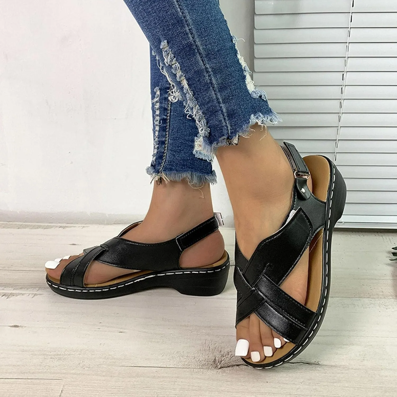 ZSpzx Orthopedic Sandals for Women,2025 Arch Support Wedge Flip Flops Slide Open Toe Crisscross Straps Slip On Dressy Summer Comfortable Slides Memory Foam Walking Beach Shoes