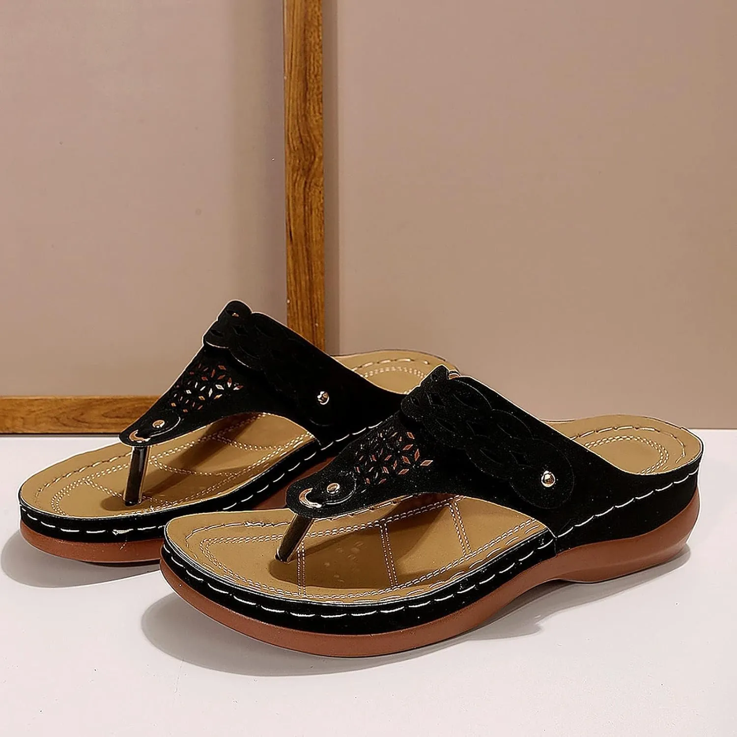 ZWRXW Orthopedic Sandals for Women Arch Support Fashion Orthotic Flip Flops Yoga Mat Comfortable Walking Thong Sandals Bohemian Flip-Flops Slip On Lightweight Indoor Outdoor Shoes