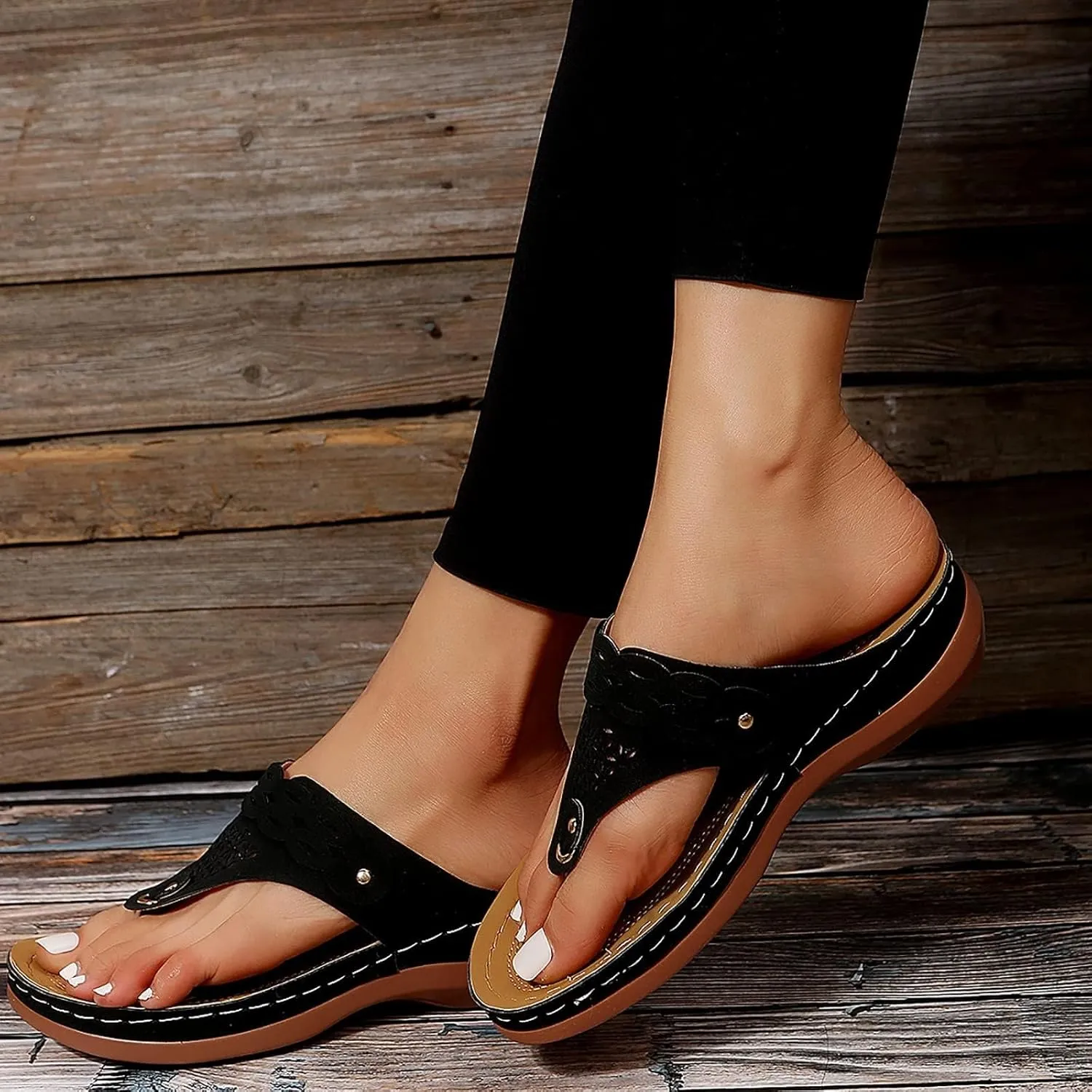 ZWRXW Orthopedic Sandals for Women Arch Support Fashion Orthotic Flip Flops Yoga Mat Comfortable Walking Thong Sandals Bohemian Flip-Flops Slip On Lightweight Indoor Outdoor Shoes